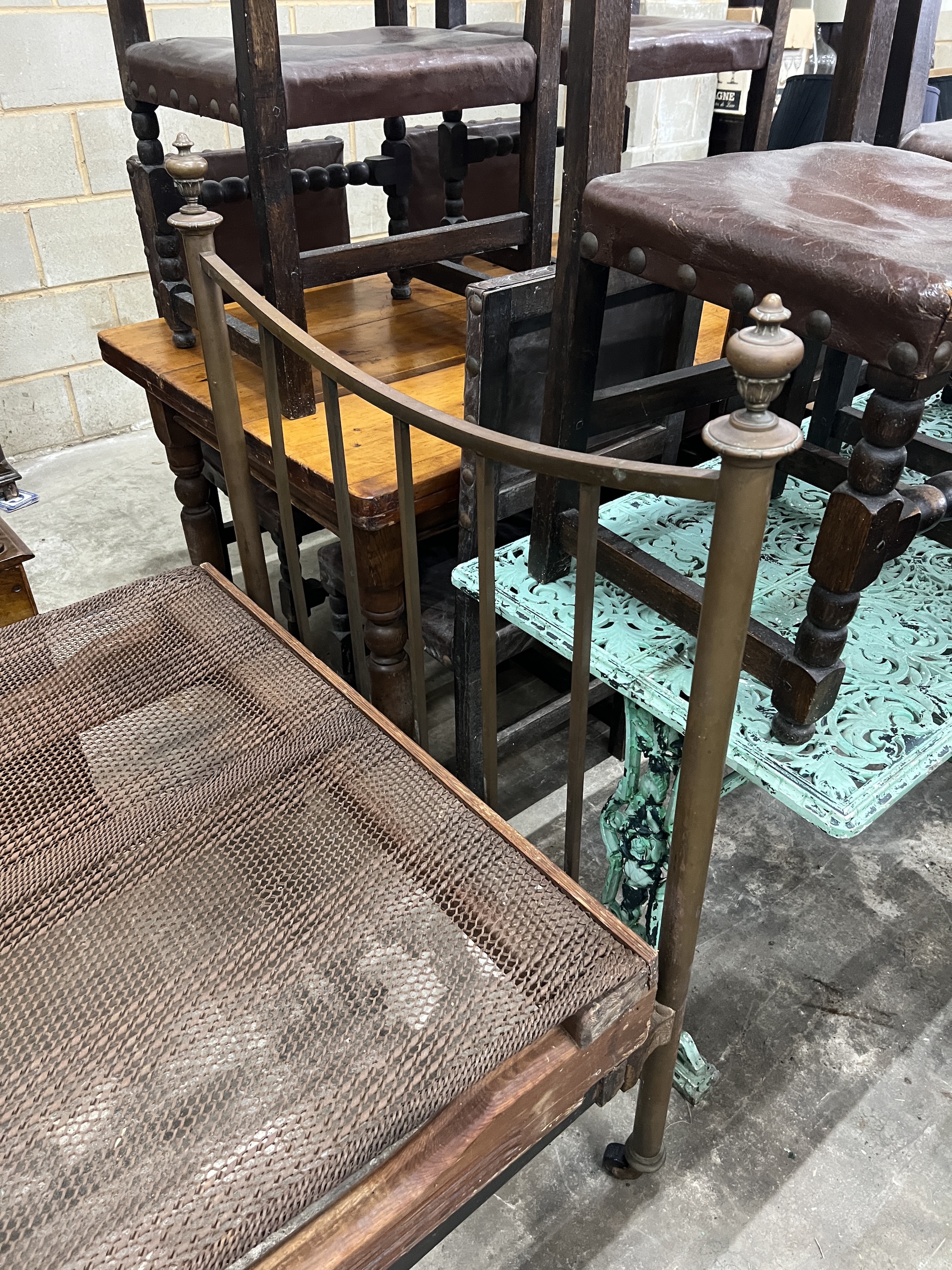 A late Victorian brass single bed frame, width 92cm, length 204cm, height 144cm